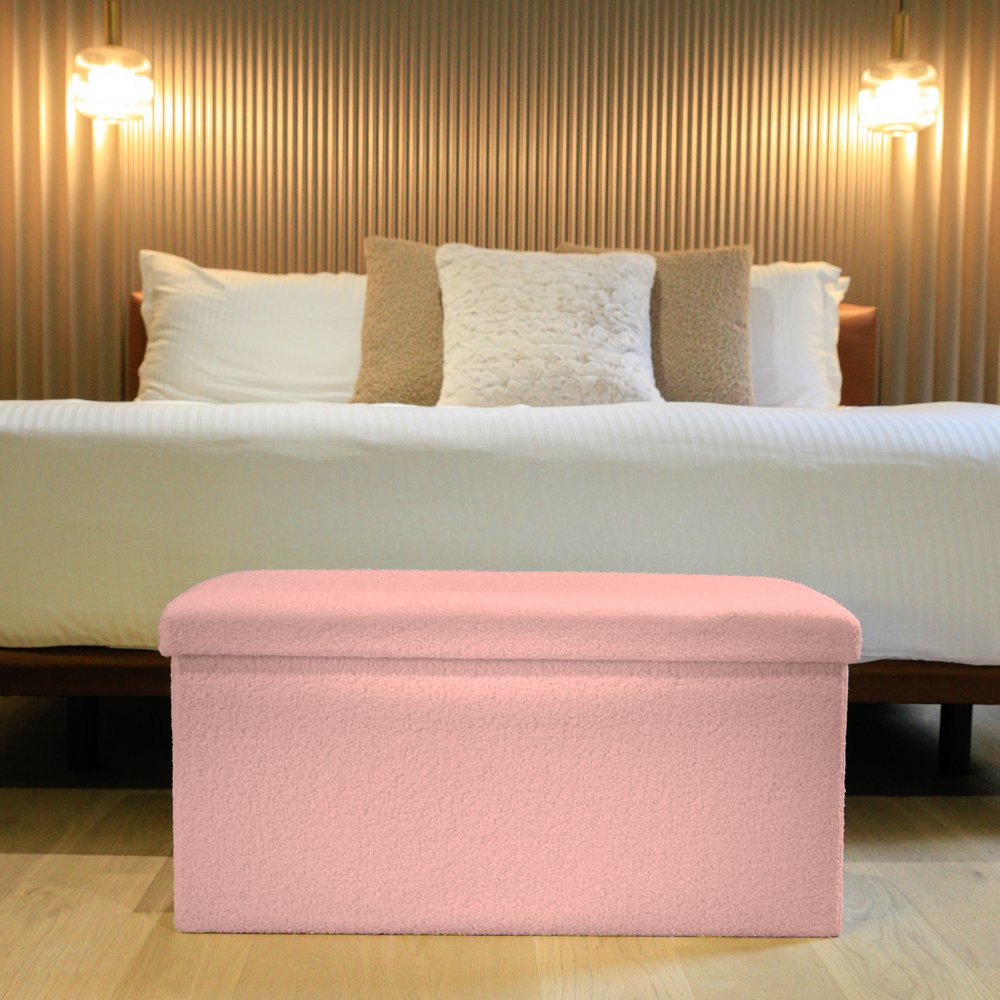 30" White Boucle Storage Ottoman