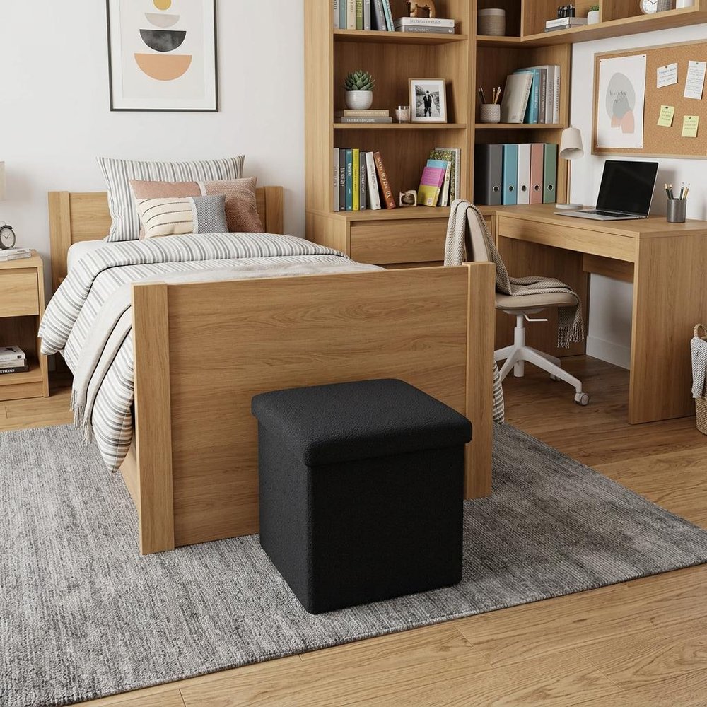 12" Taupe Boucle Cube Storage Ottoman