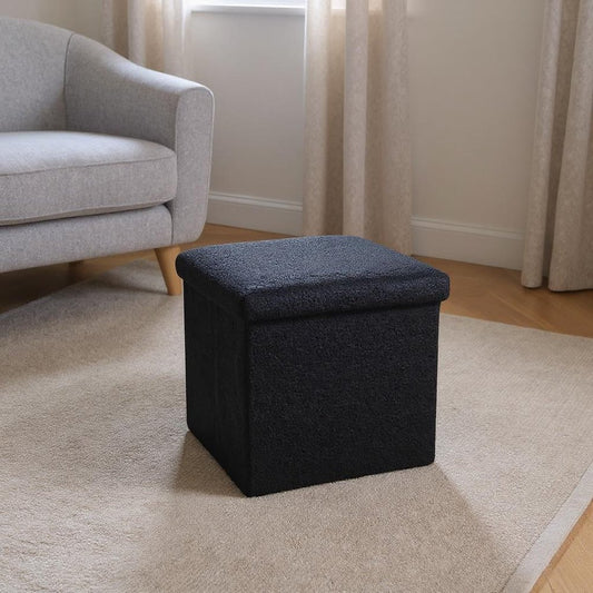12" Gray Boucle Cube Storage Ottoman