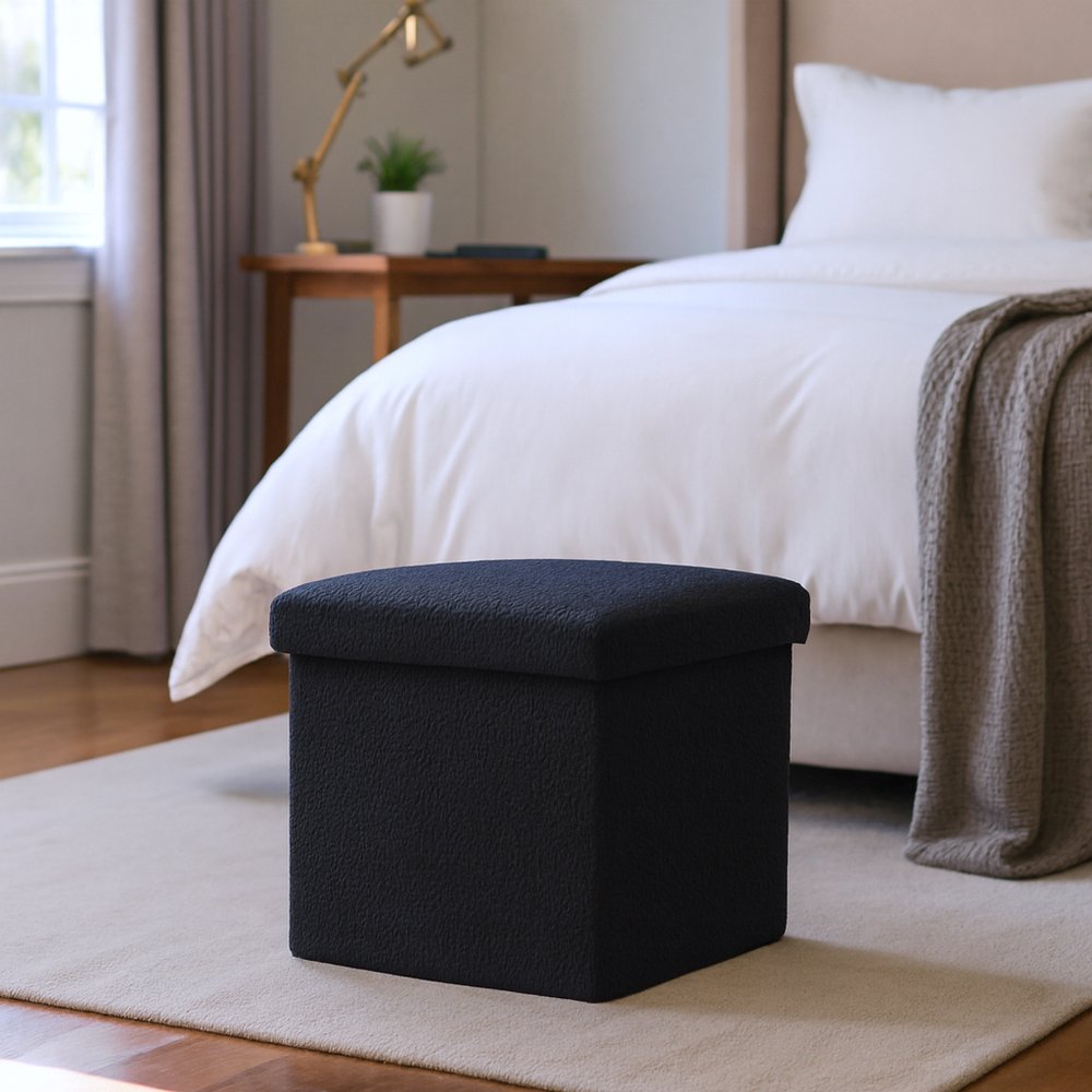 12" Gray Boucle Cube Storage Ottoman