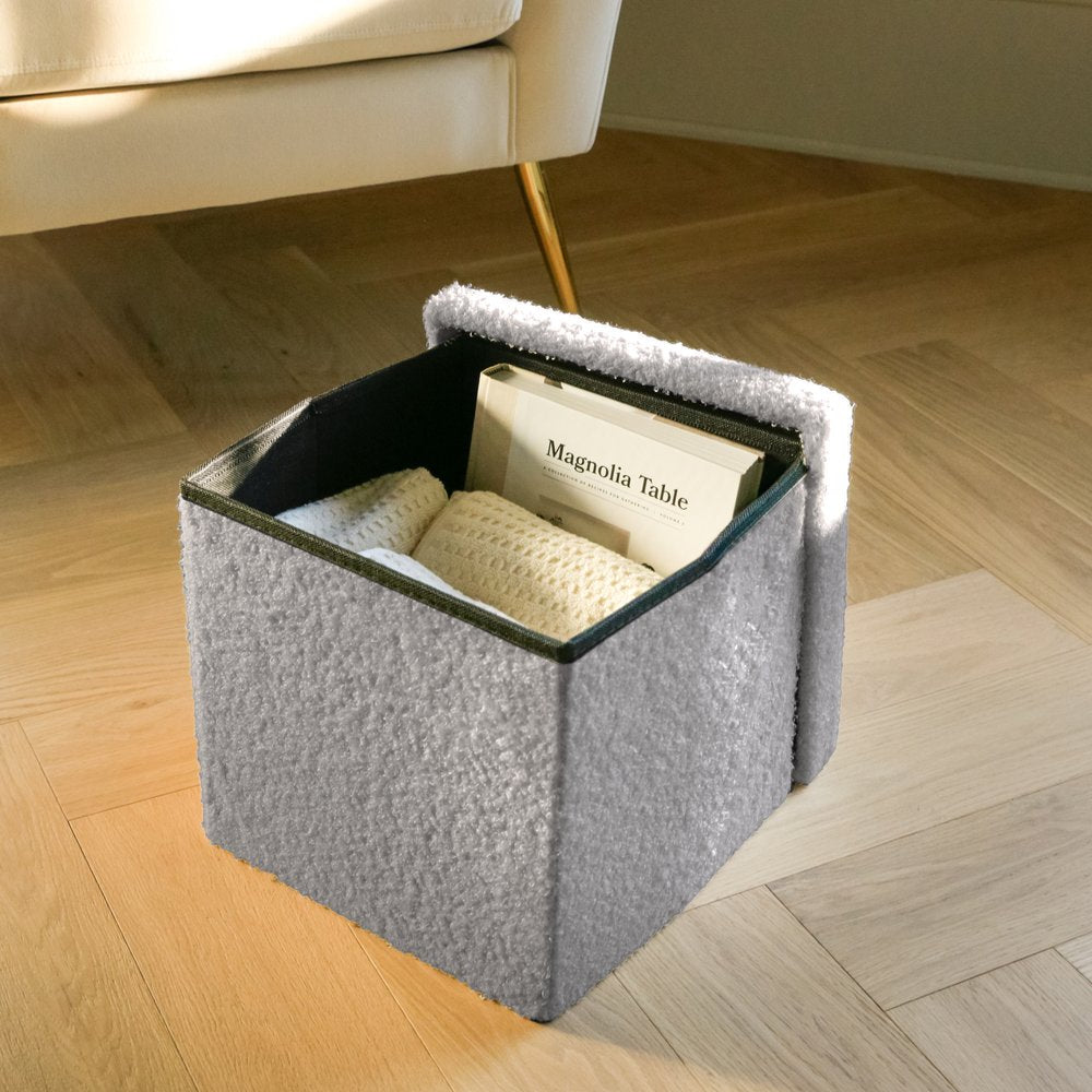 12" Gray Boucle Cube Storage Ottoman
