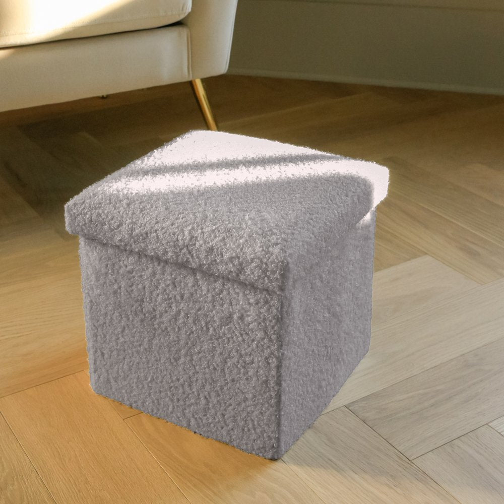 12" Gray Boucle Cube Storage Ottoman