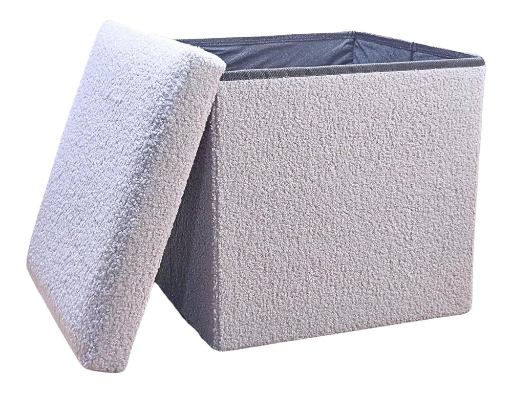 12" Taupe Boucle Cube Storage Ottoman