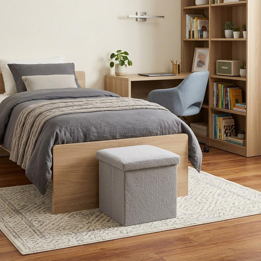 12" Taupe Boucle Cube Storage Ottoman