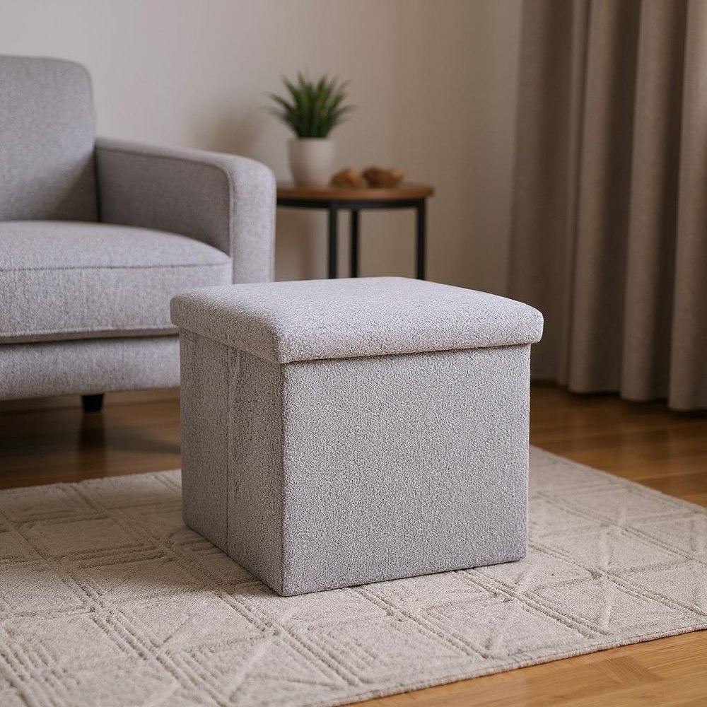 12" Black Boucle Cube Storage Ottoman