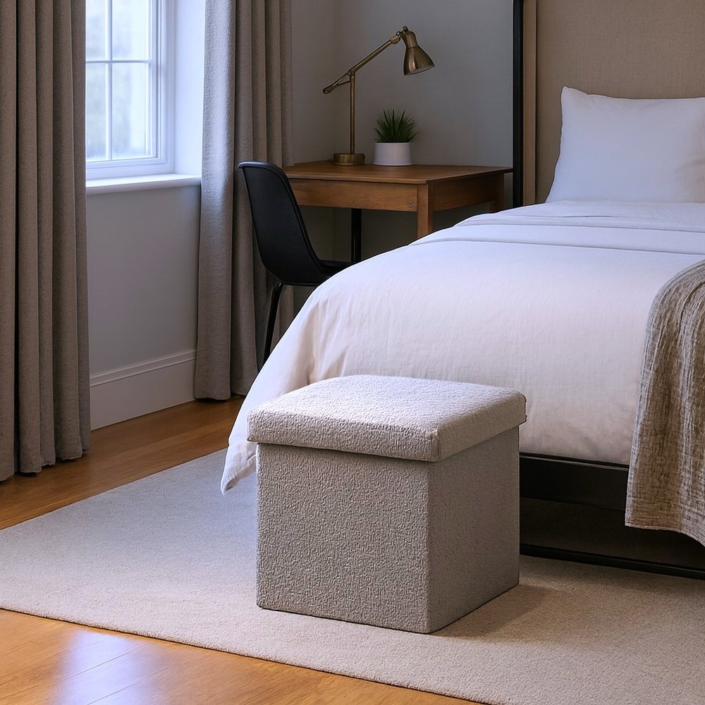 12" Gray Boucle Cube Storage Ottoman