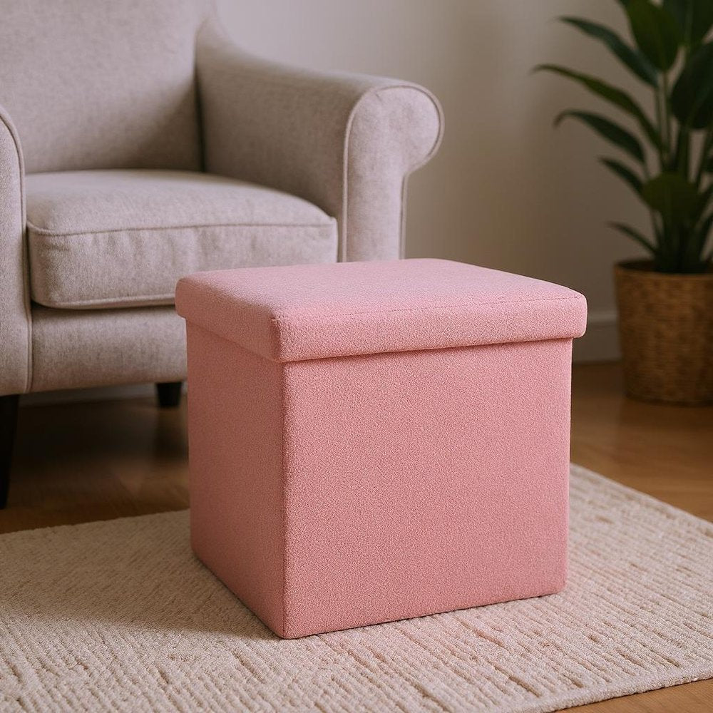 12" Taupe Boucle Cube Storage Ottoman