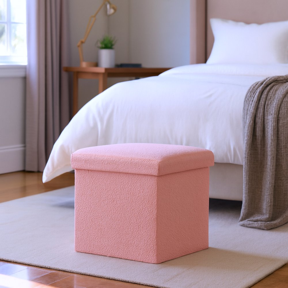 12" Gray Boucle Cube Storage Ottoman