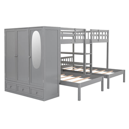 Gray Full Over Two Twins Wood Bunk Bed With Storage