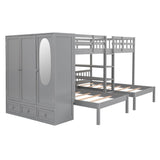 Gray Full Over Two Twins Wood Bunk Bed With Storage