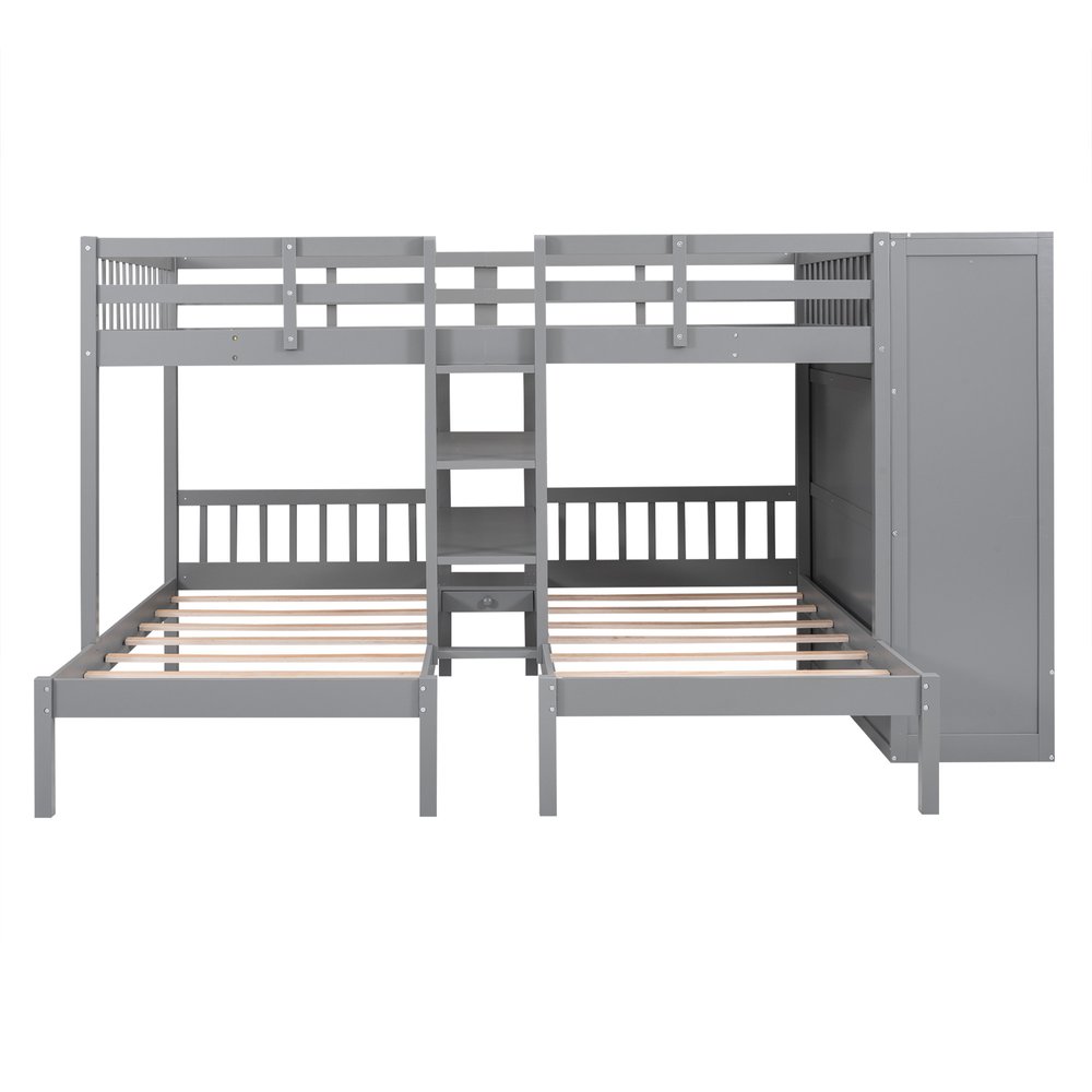 Gray Full Over Two Twins Wood Bunk Bed With Storage