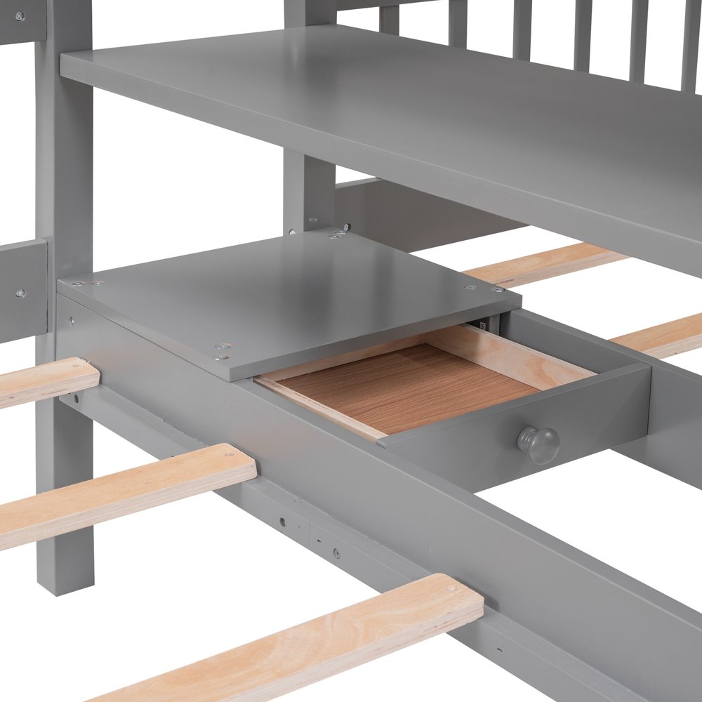 Gray Full Over Two Twins Wood Bunk Bed With Storage