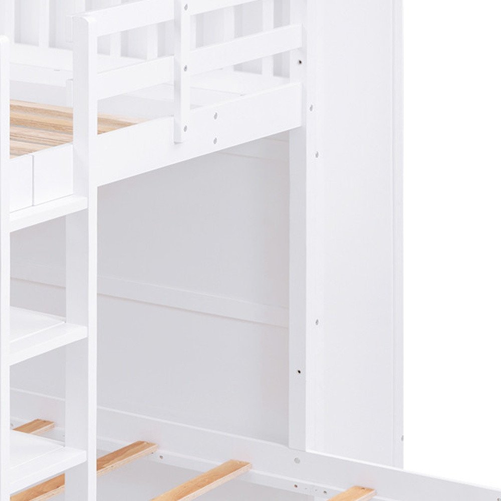 White Full Over Two Twins Wood Bunk Bed With Storage
