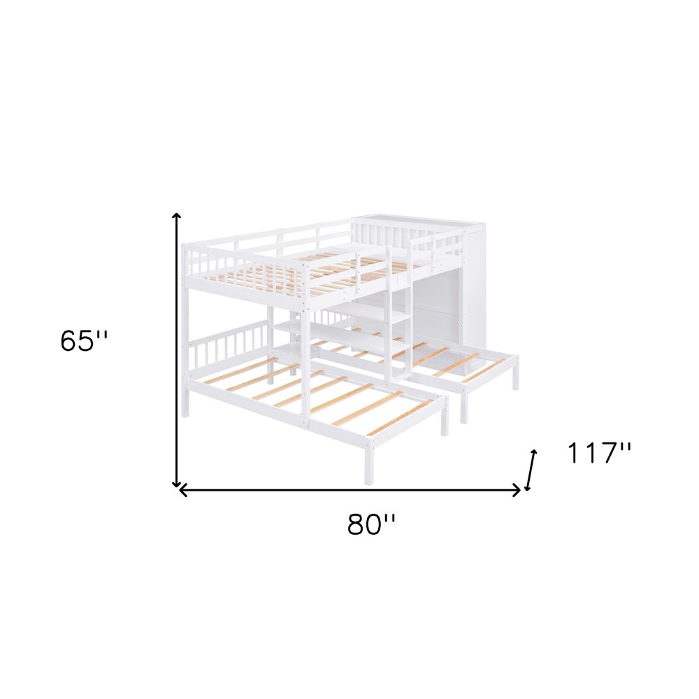 White Full Over Two Twins Wood Bunk Bed With Storage