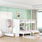 White Full Over Two Twins Wood Bunk Bed With Storage