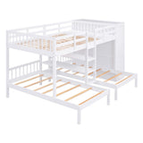 White Full Over Two Twins Wood Bunk Bed With Storage