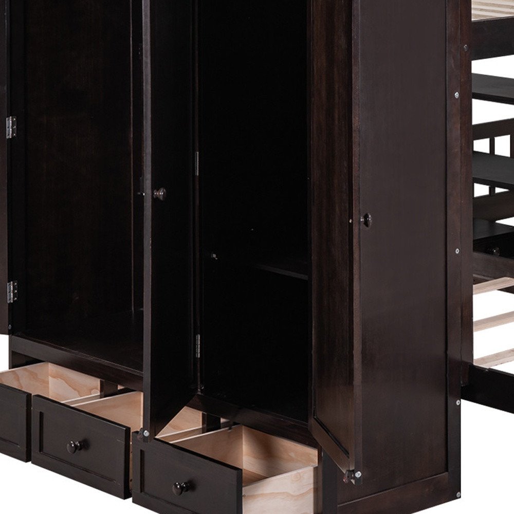 Espresso Full Over Two Twins Wood Bunk Bed With Storage