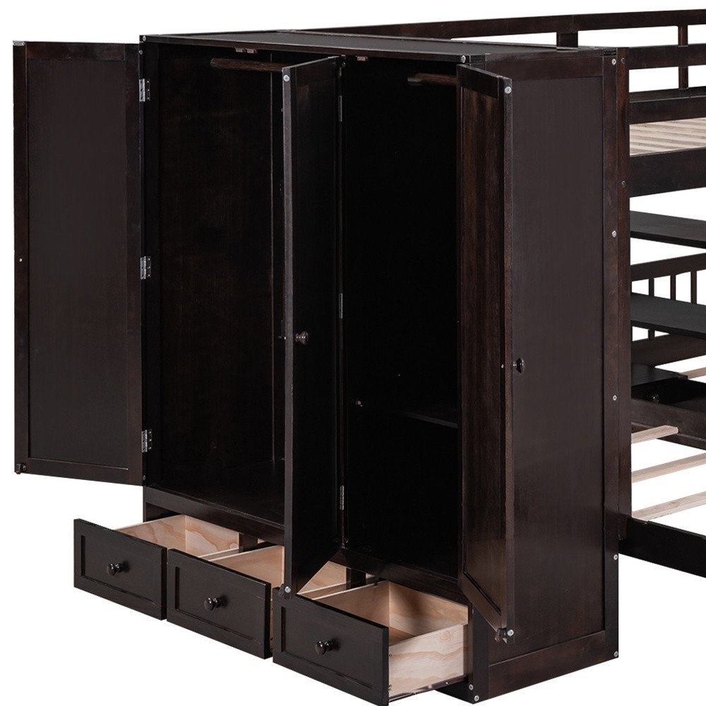 Espresso Full Over Two Twins Wood Bunk Bed With Storage