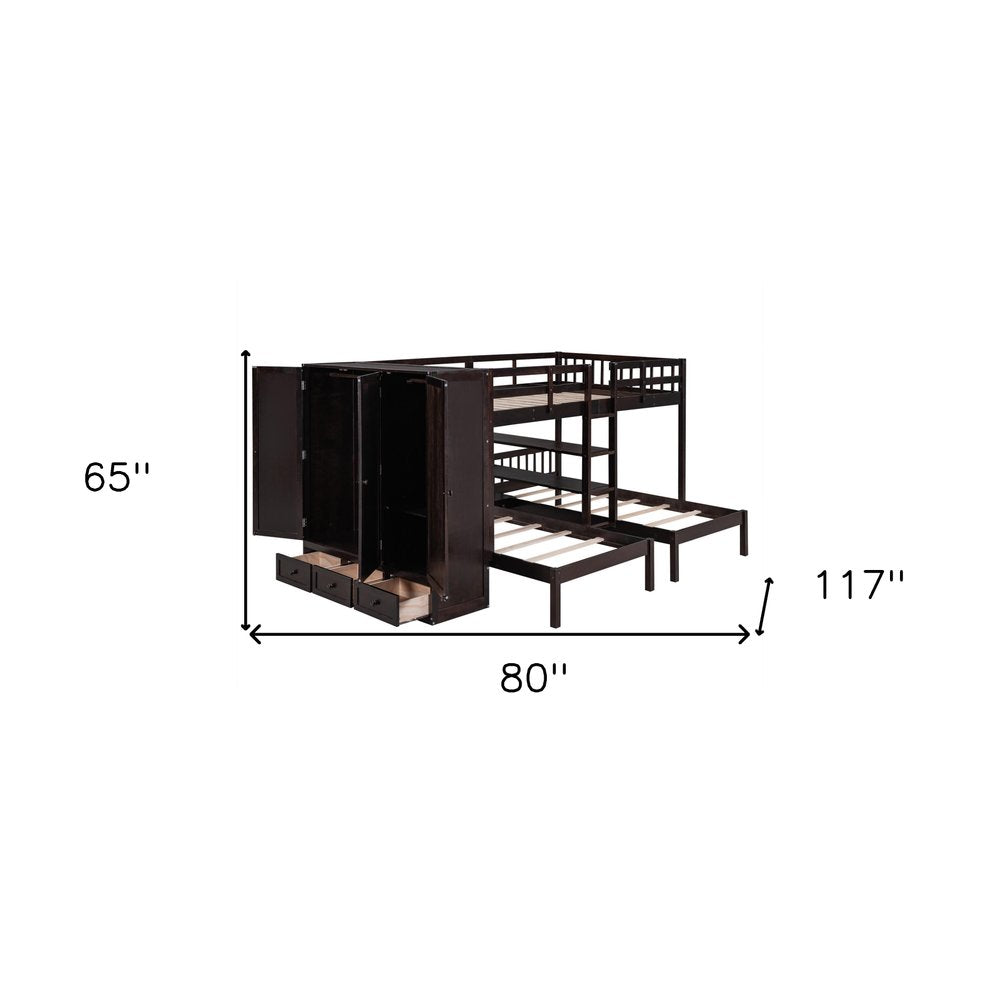 Espresso Full Over Two Twins Wood Bunk Bed With Storage