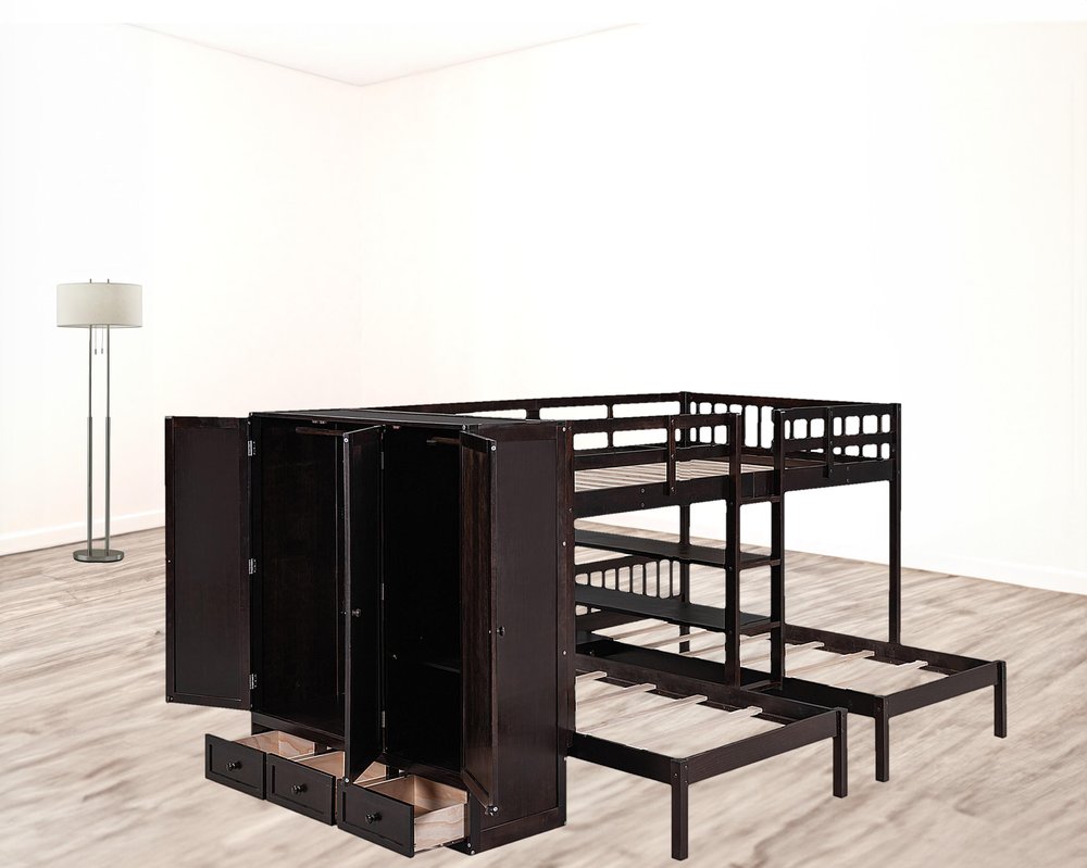 Espresso Full Over Two Twins Wood Bunk Bed With Storage