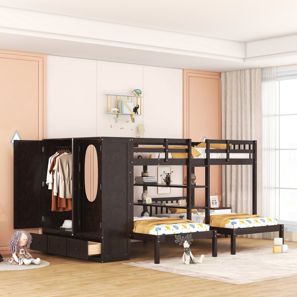 Espresso Full Over Two Twins Wood Bunk Bed With Storage