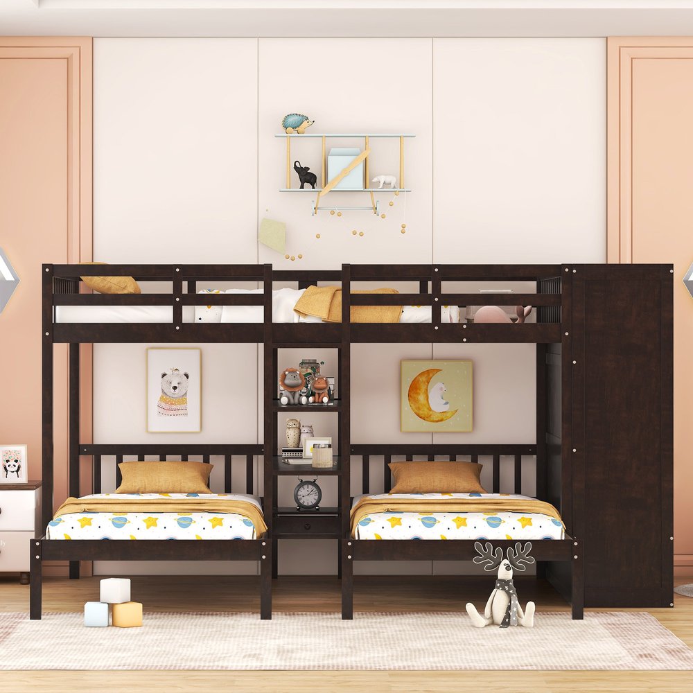 Espresso Full Over Two Twins Wood Bunk Bed With Storage