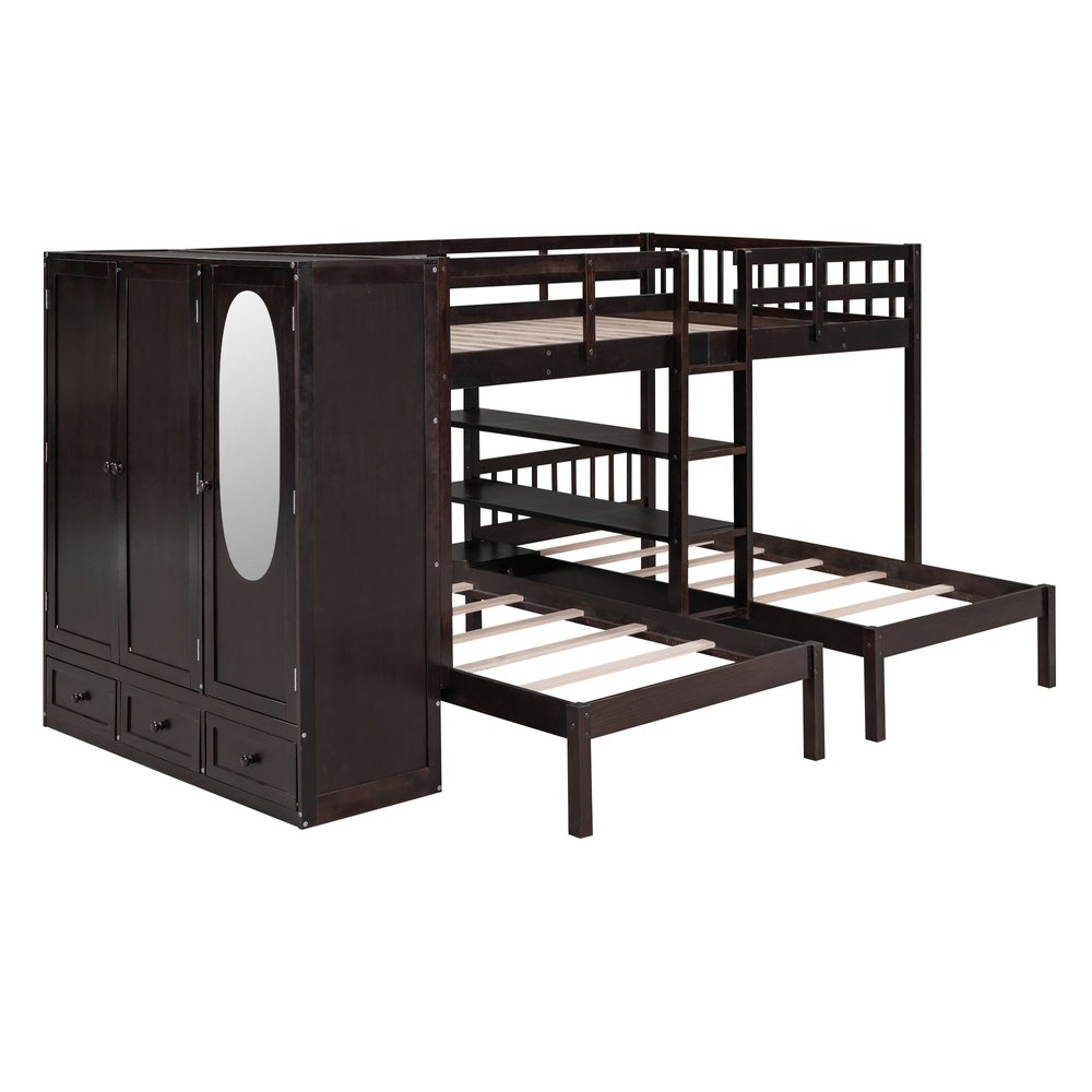 Espresso Full Over Two Twins Wood Bunk Bed With Storage