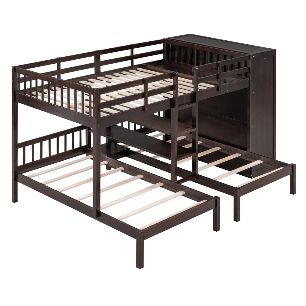 Espresso Full Over Two Twins Wood Bunk Bed With Storage