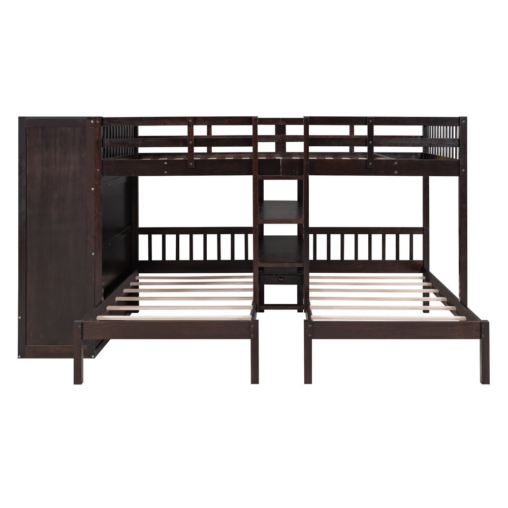 Espresso Full Over Two Twins Wood Bunk Bed With Storage
