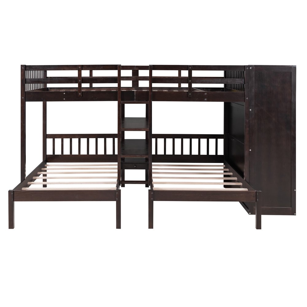 Espresso Full Over Two Twins Wood Bunk Bed With Storage