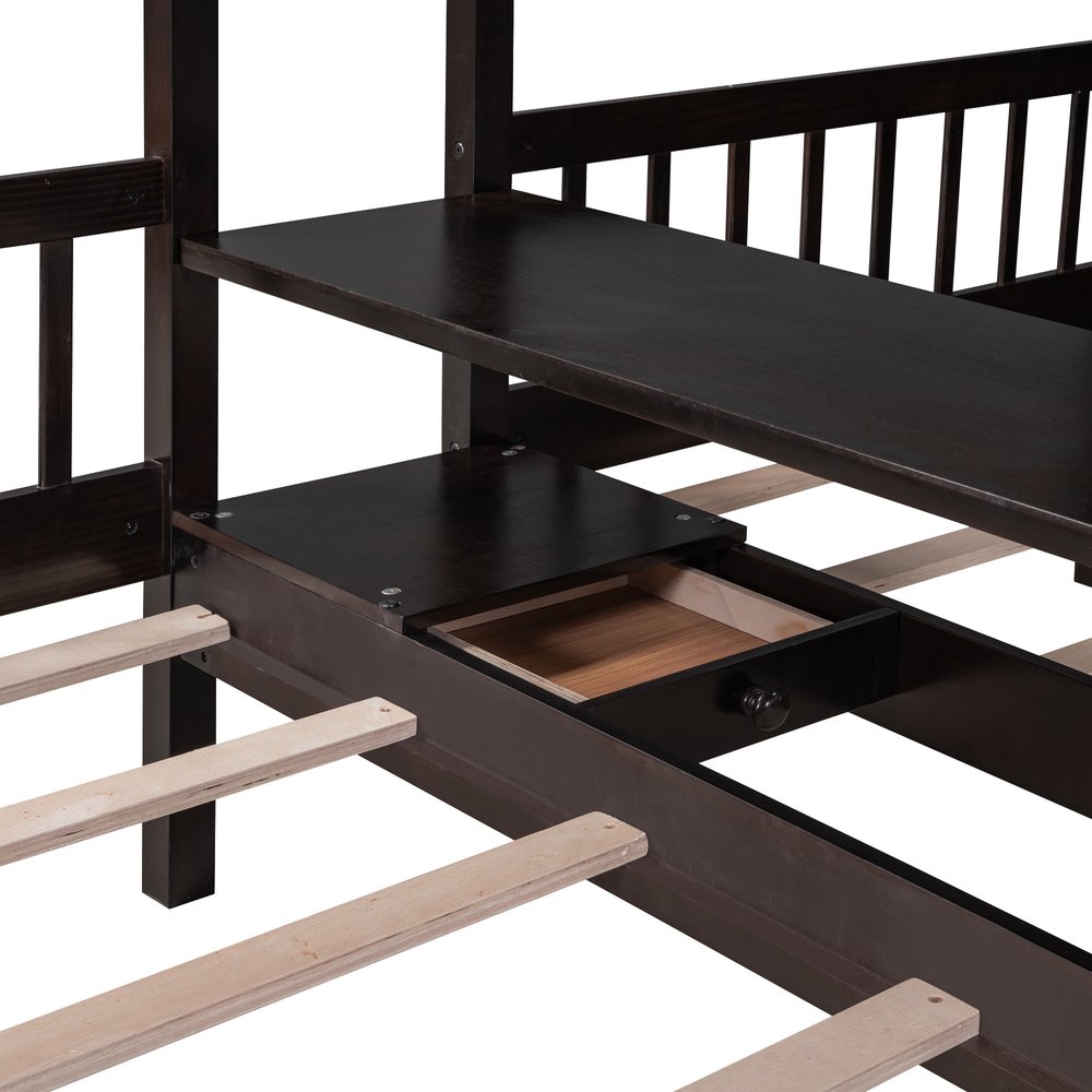 Espresso Full Over Two Twins Wood Bunk Bed With Storage