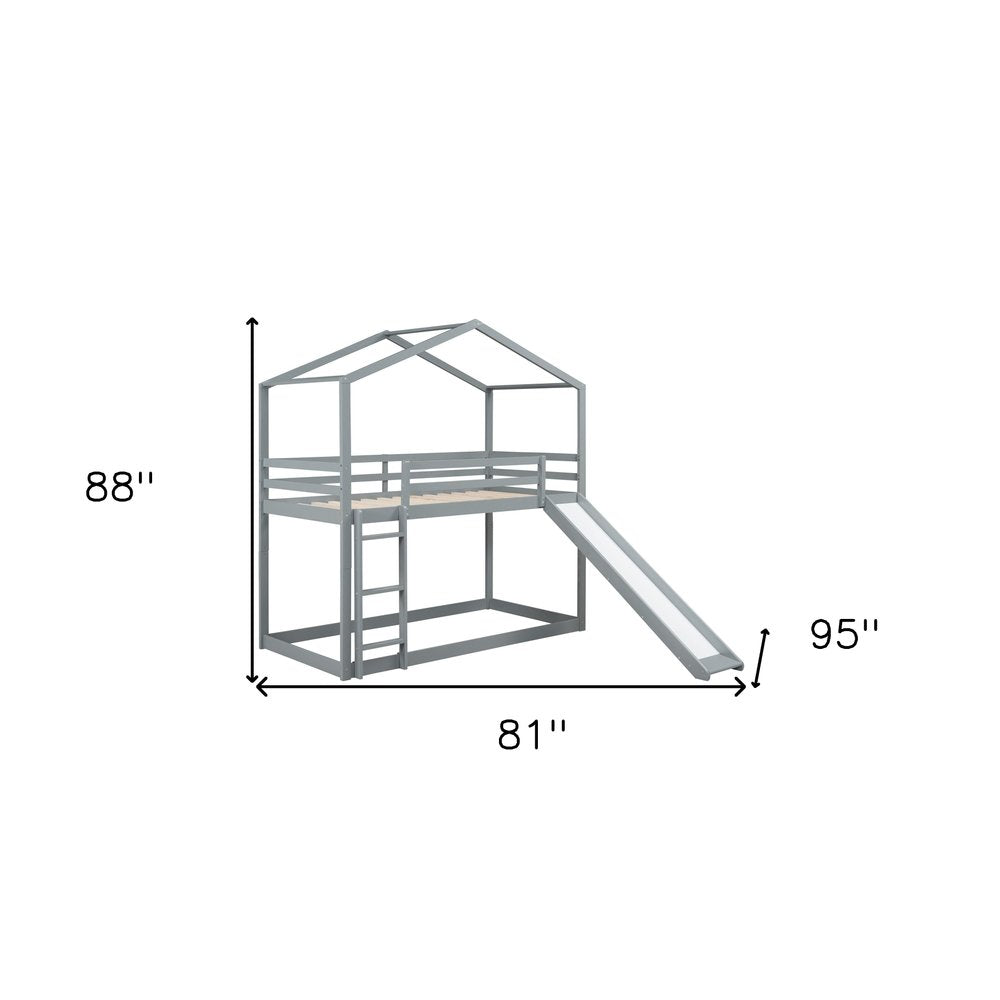 Gray Twin Over Twin Wood Bunk Bed With Slide
