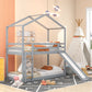 Gray Twin Over Twin Wood Bunk Bed With Slide