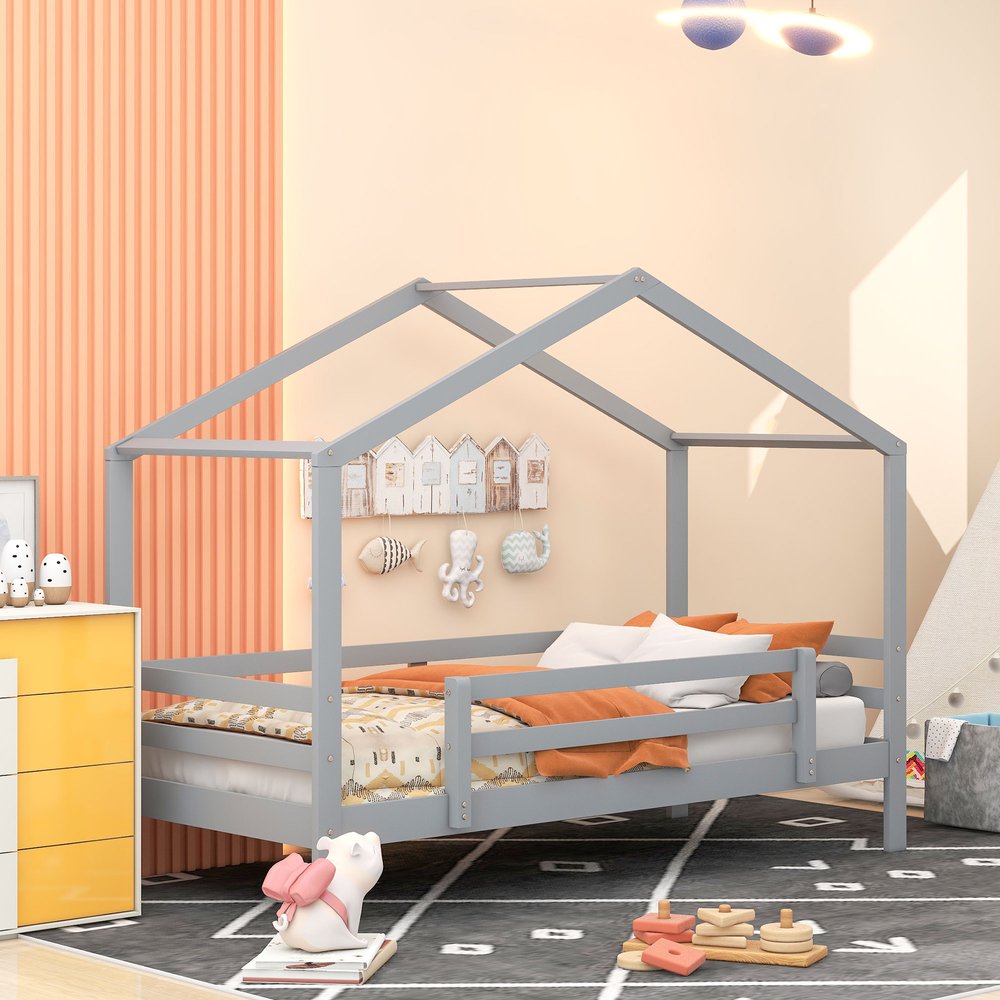 Gray Twin Over Twin Wood Bunk Bed With Slide