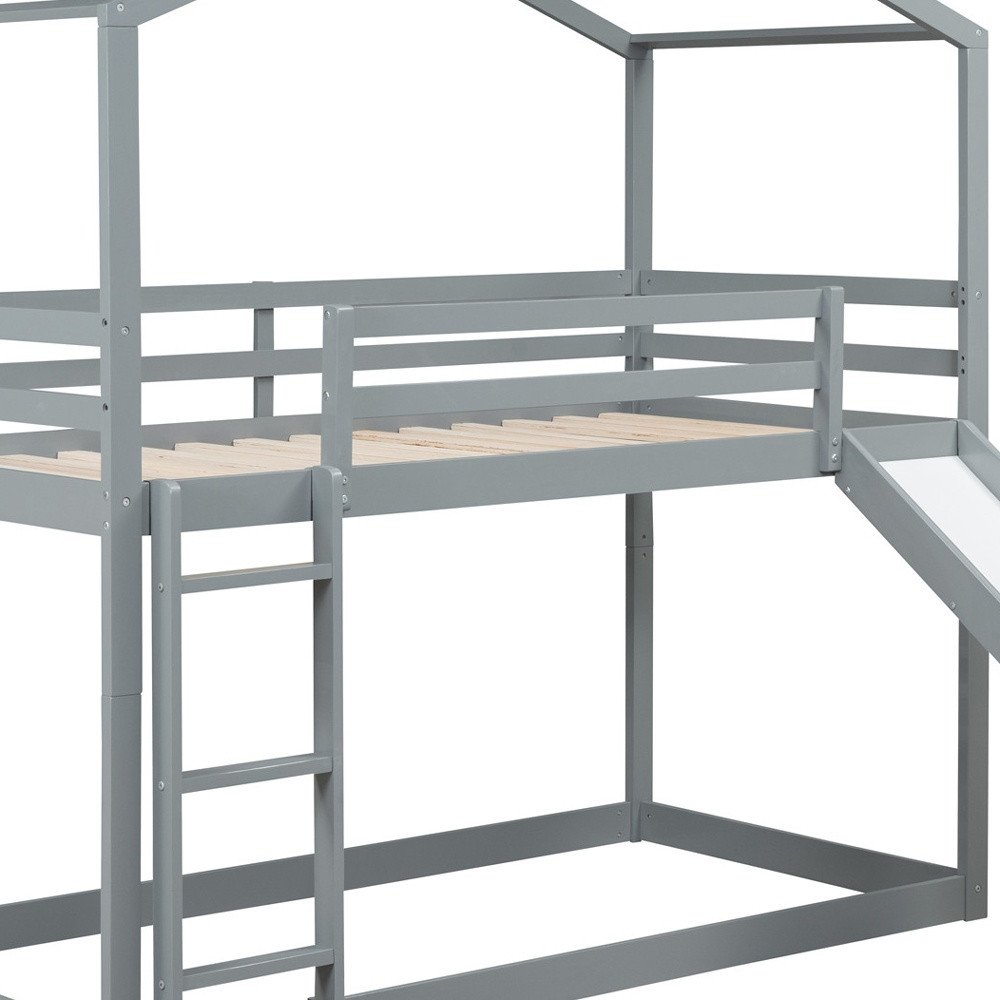 Gray Twin Over Twin Wood Bunk Bed With Slide