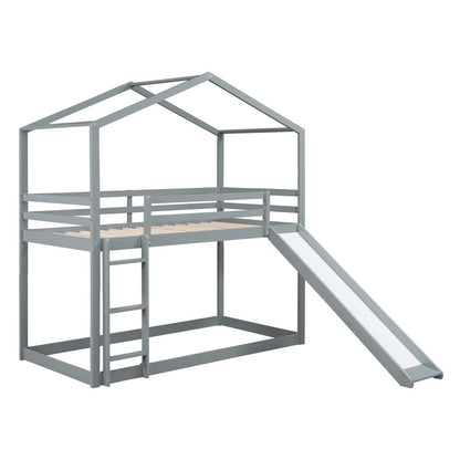 Gray Twin Over Twin Wood Bunk Bed With Slide