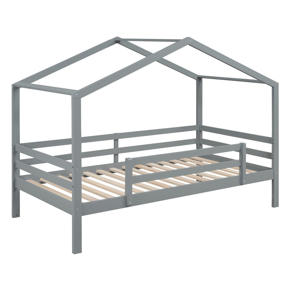 Gray Twin Over Twin Wood Bunk Bed With Slide