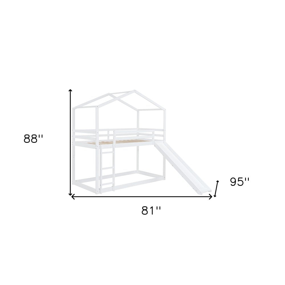 White Twin Over Twin Wood Bunk Bed With Slide