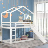 White Twin Over Twin Wood Bunk Bed With Slide