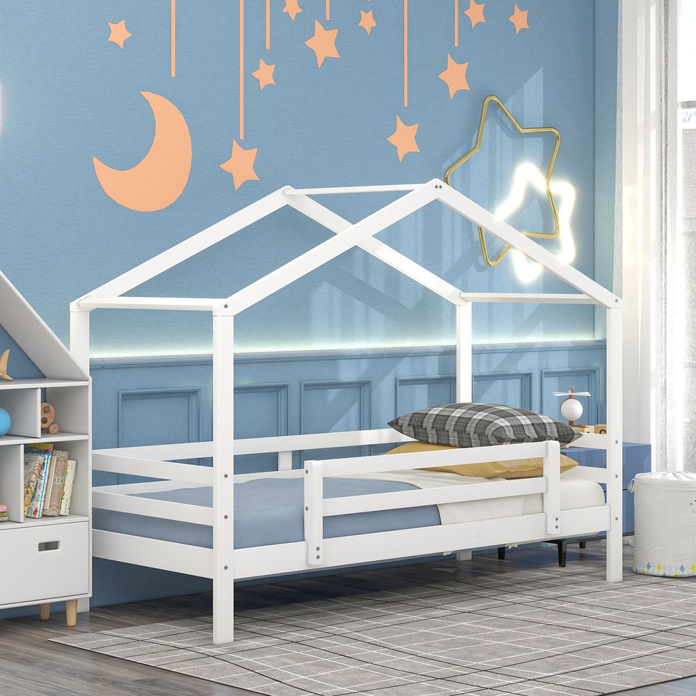 White Twin Over Twin Wood Bunk Bed With Slide