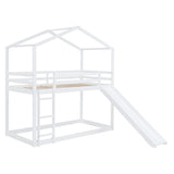 White Twin Over Twin Wood Bunk Bed With Slide
