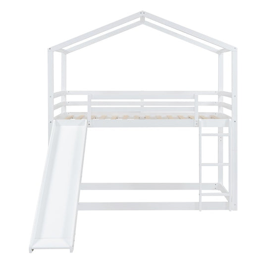 White Twin Over Twin Wood Bunk Bed With Slide