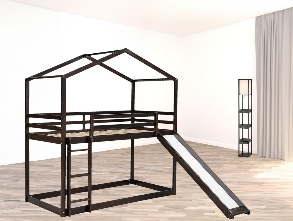 Espresso Twin Over Twin Wood Bunk Bed With Slide