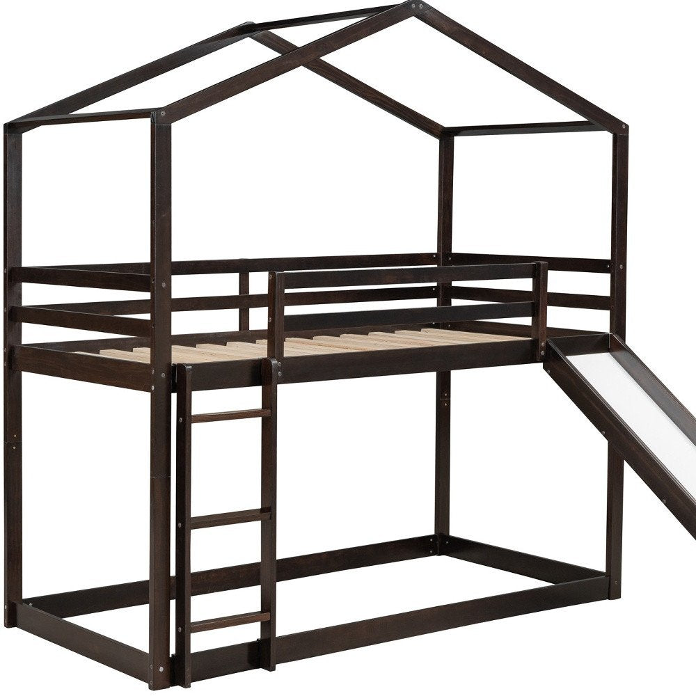 Espresso Twin Over Twin Wood Bunk Bed With Slide
