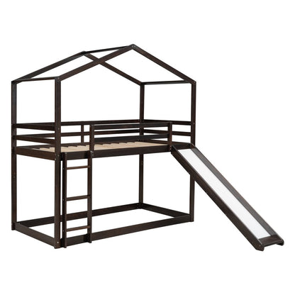 Espresso Twin Over Twin Wood Bunk Bed With Slide