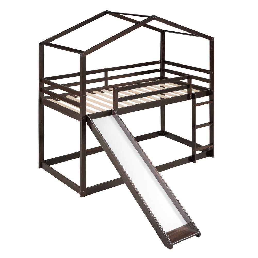 Espresso Twin Over Twin Wood Bunk Bed With Slide