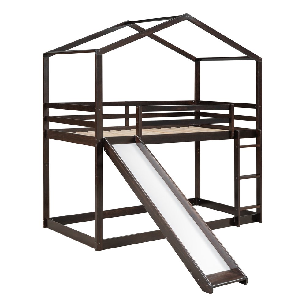 Espresso Twin Over Twin Wood Bunk Bed With Slide