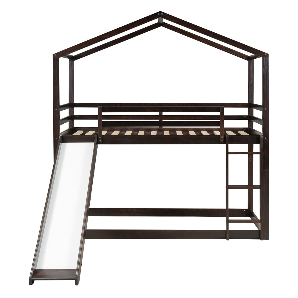 Espresso Twin Over Twin Wood Bunk Bed With Slide