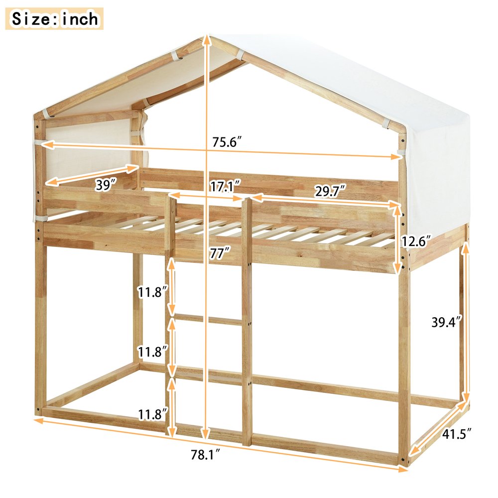 Natural Twin Over Twin Wood Bunk Bed