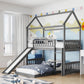Gray Twin Over Twin Dollhouse Wood Bunk Bed With Slide